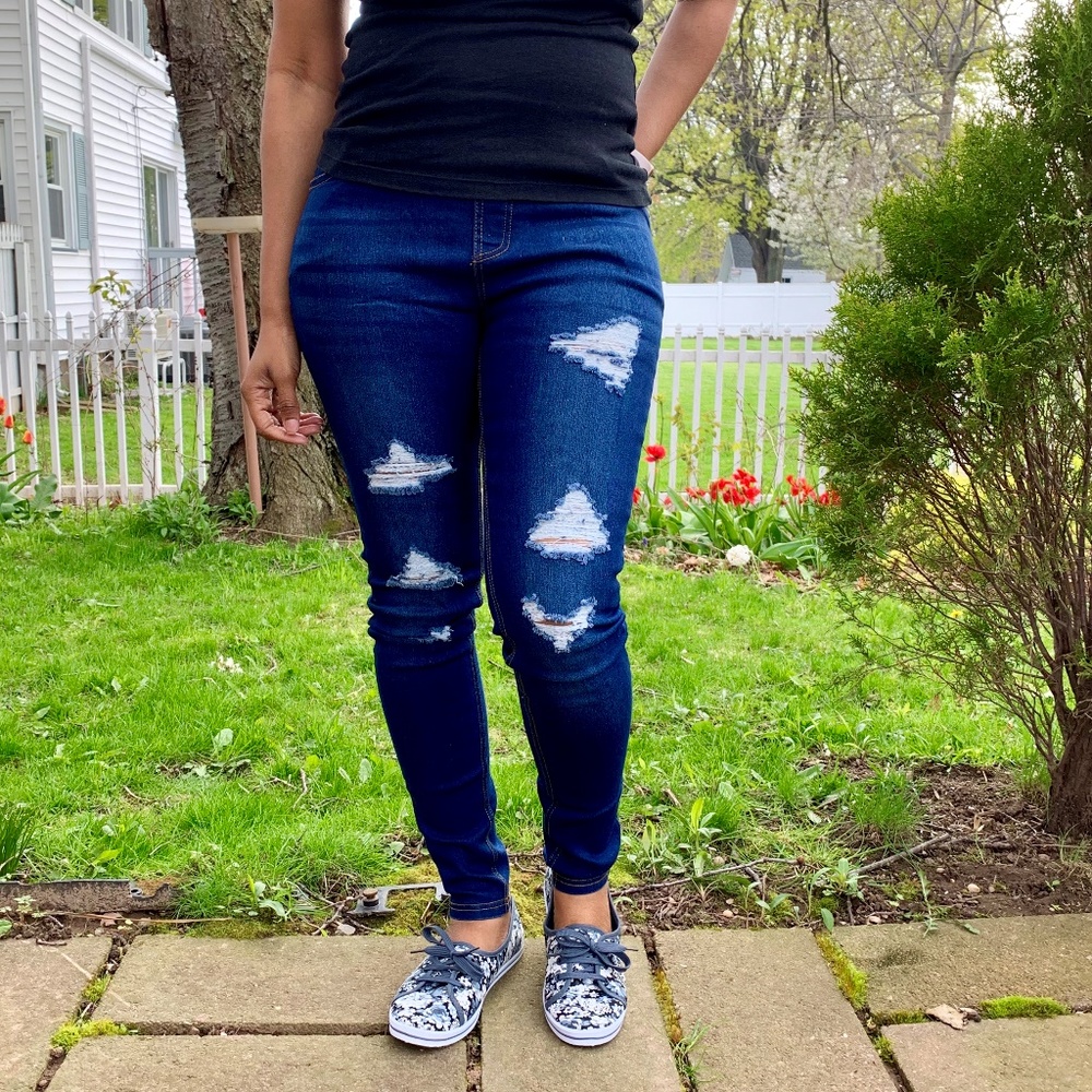 High Waist Ripped Dark Wash Denim Jeggings SZ S-L